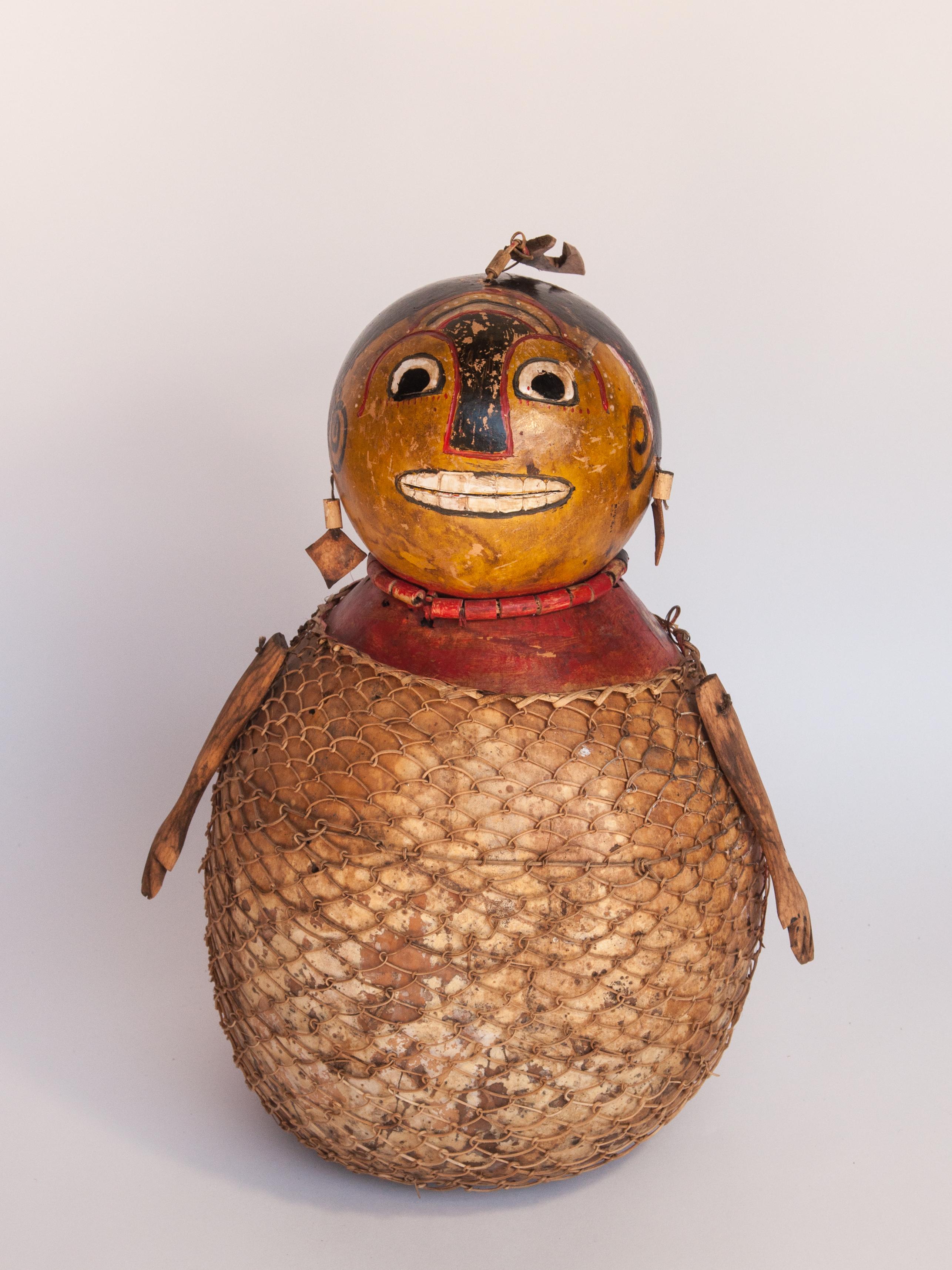 Vintage Painted Gourd Couple, Folk Art from Lombok, Indonesia, Late 20th Century 3