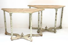 Pair of Vintage Painted Green Console Tables