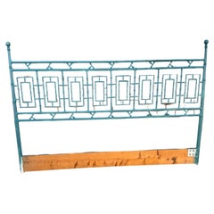 Vintage Painted Green King-Size Faux Bamboo Iron Headboard