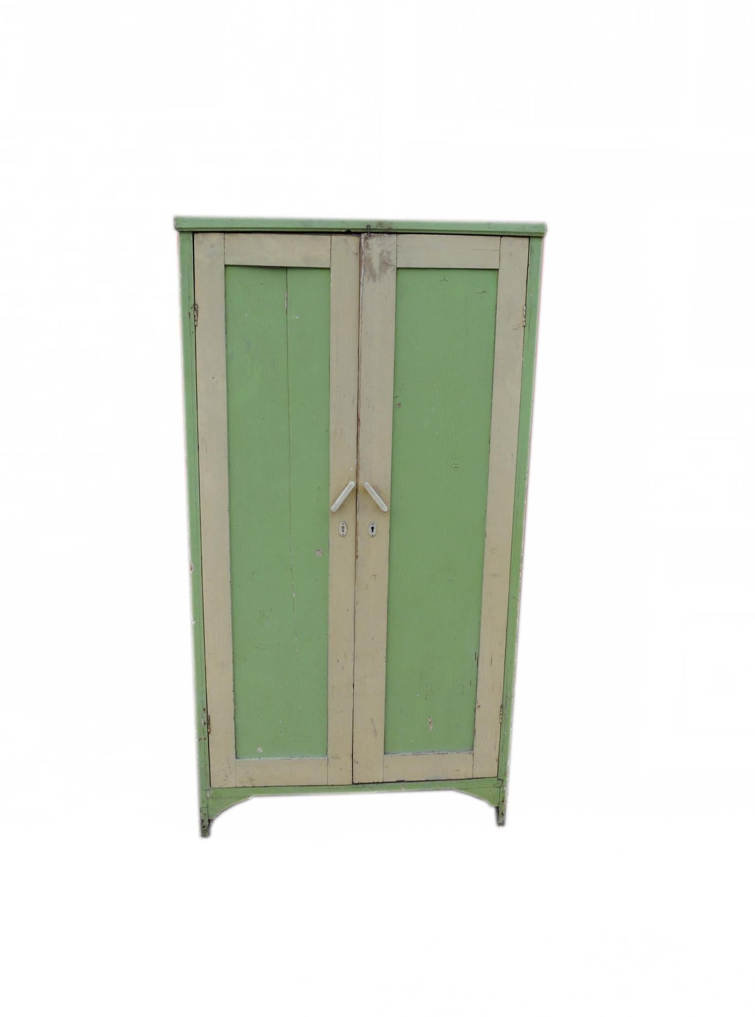 Plastic Vintage Painted Green Wardrobe Armoire For Sale