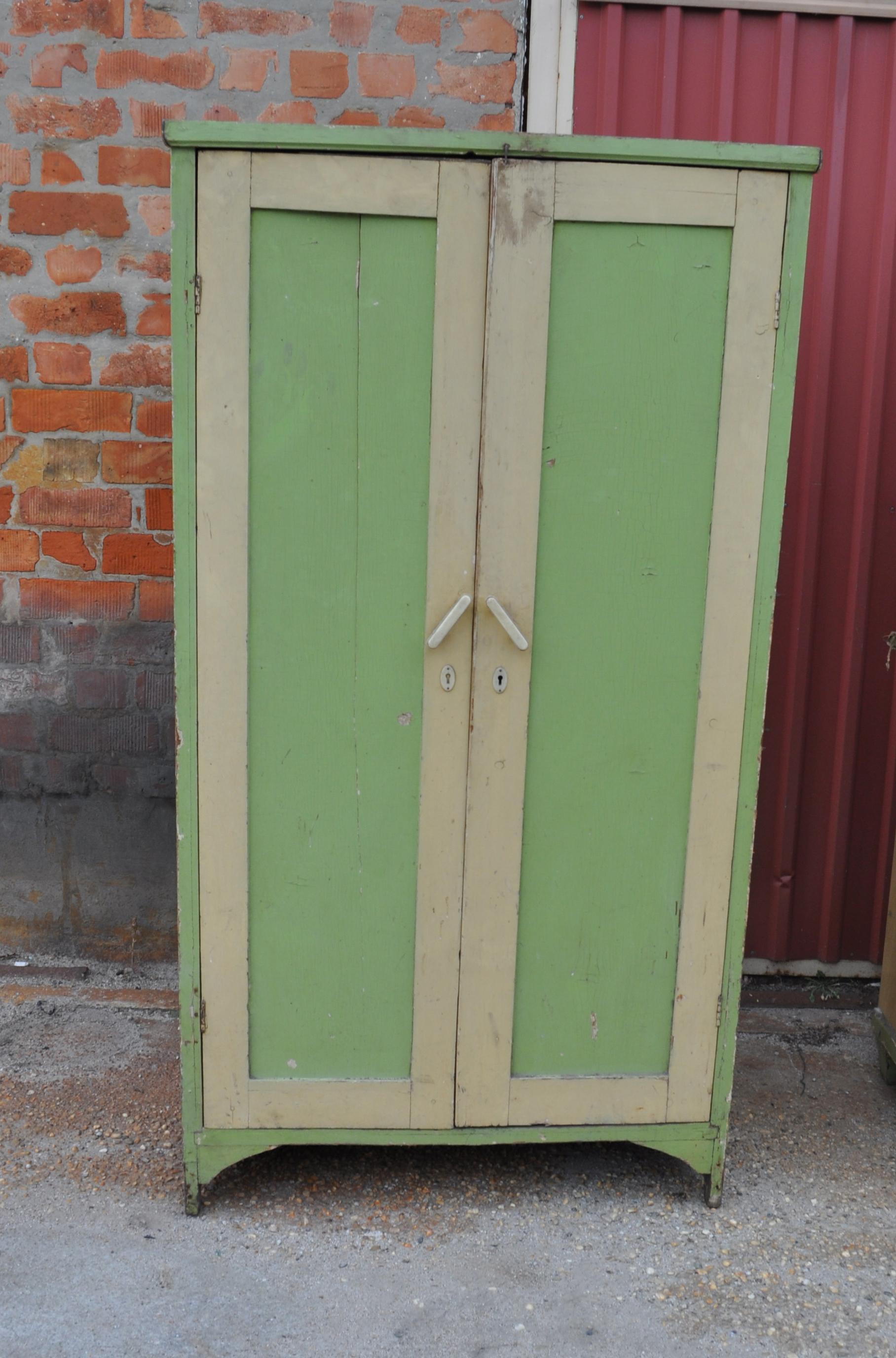 Vintage Painted Green Wardrobe Armoire For Sale 1