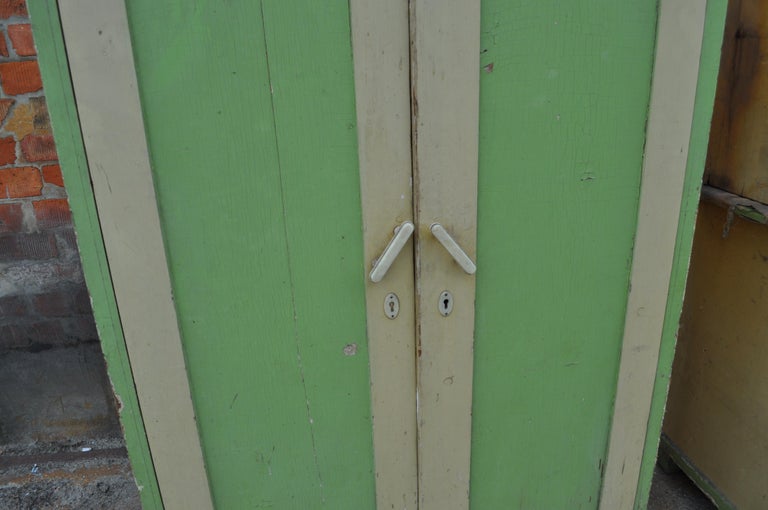 Vintage Painted Green Wardrobe Armoire For Sale at 1stDibs