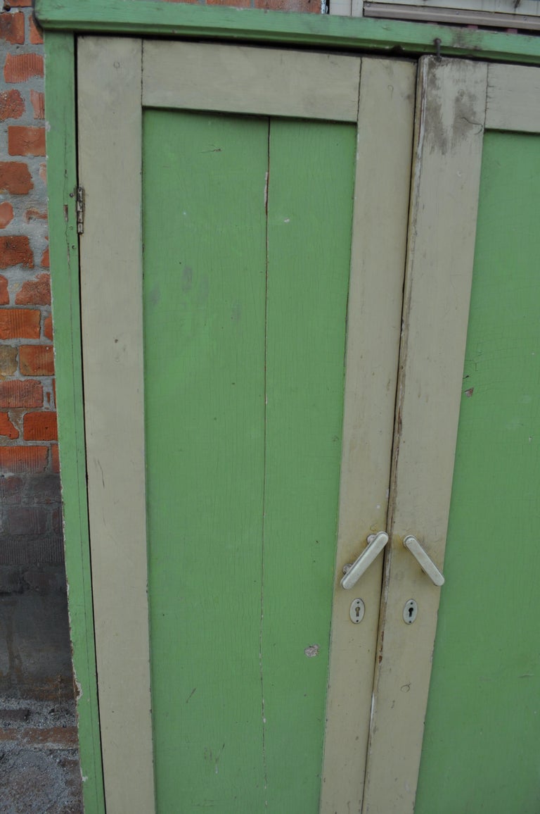 Vintage Painted Green Wardrobe Armoire For Sale at 1stDibs