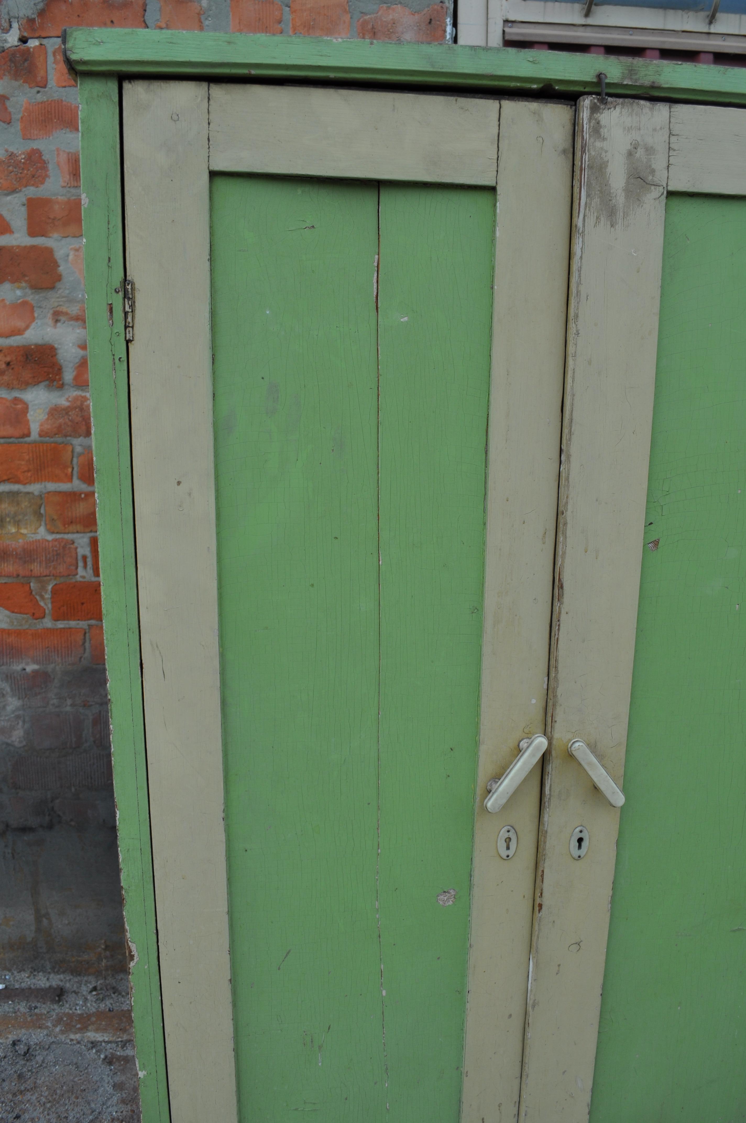 Romantic Vintage Painted Green Wardrobe Armoire For Sale