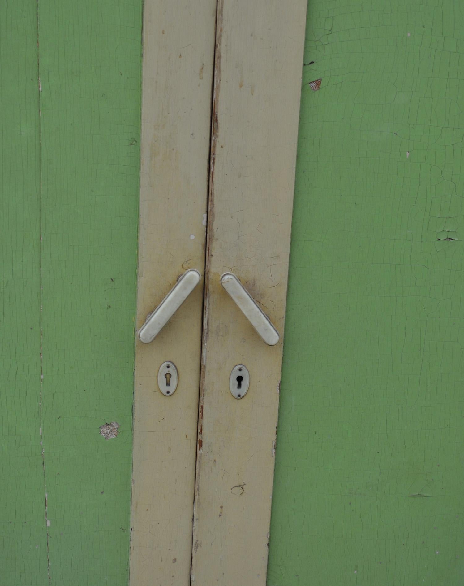 Mid-19th Century Vintage Painted Green Wardrobe Armoire For Sale