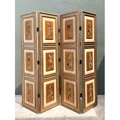 Vintage Painted Harlequin Wood Folding Screen