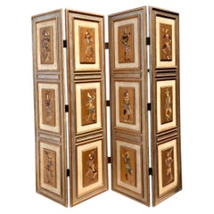Vintage Painted Harlequin Wood Folding Screen