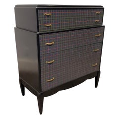 Vintage Painted High Chest in Black with Mackenzie Tartan Plaid Pattern Drawers