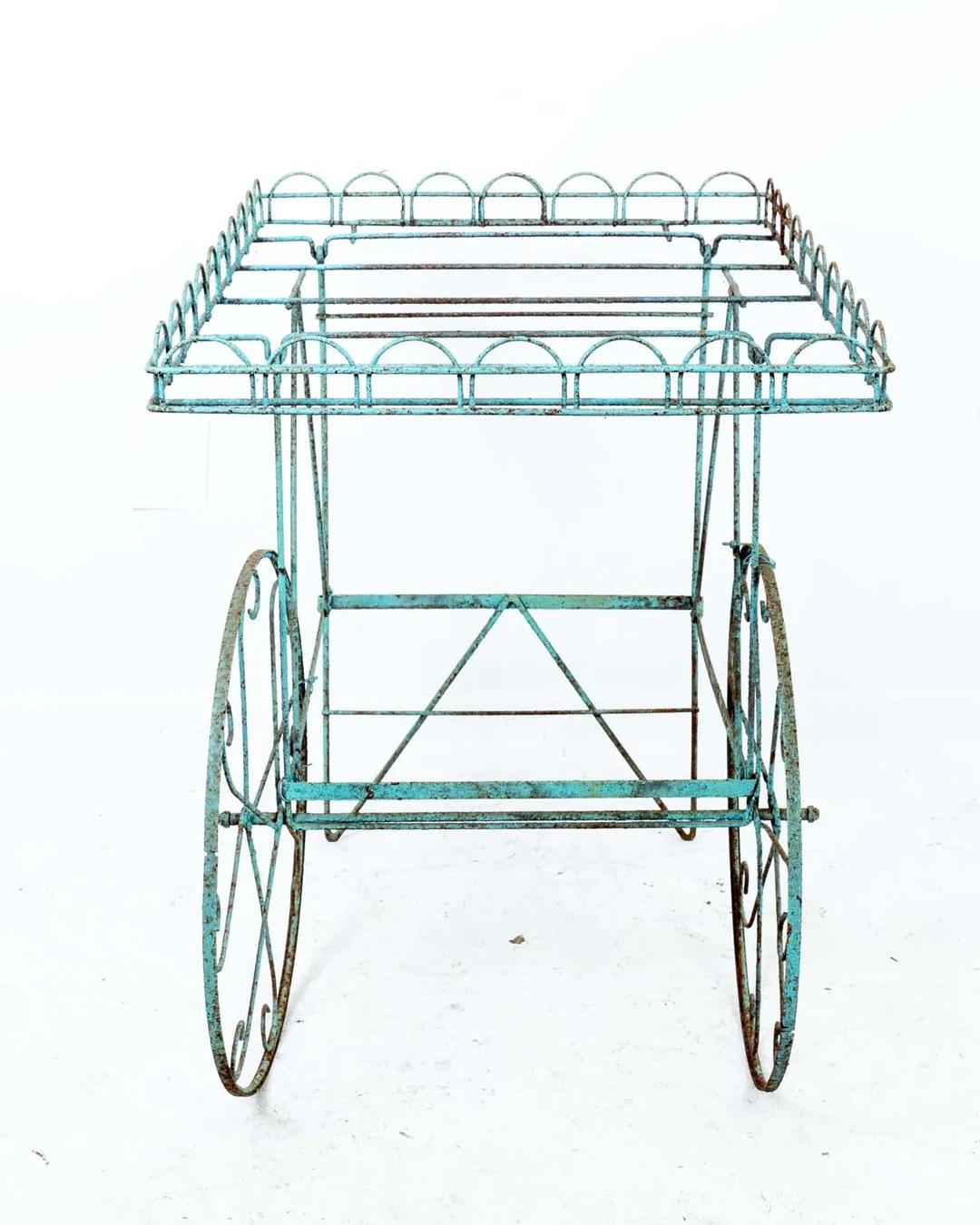 Vintage Painted Iron Flower Cart For Sale 1