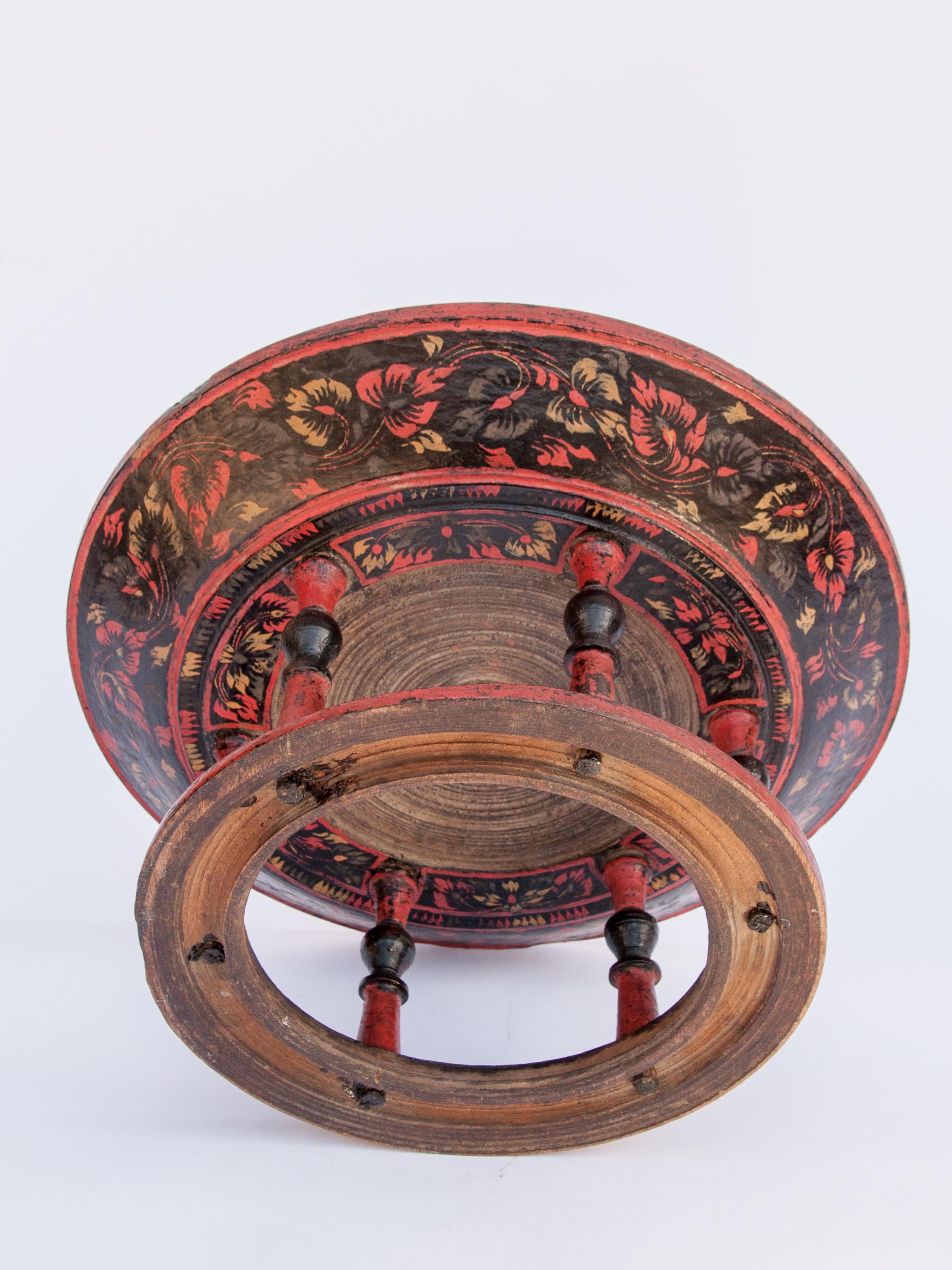 Vintage Painted Lacquer Tray on Stand, Shan of Burma, Early to Mid-20th Century 6
