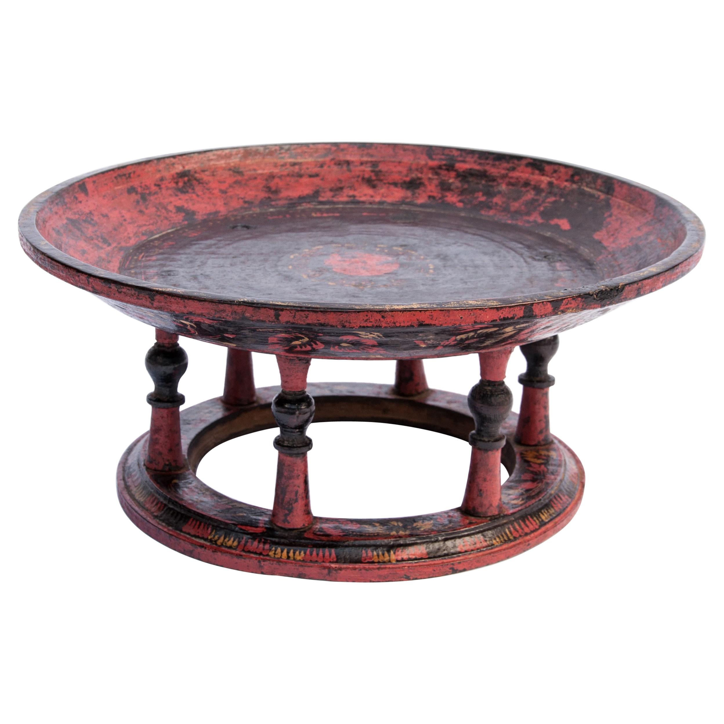 Vintage Painted Lacquer Tray on Stand, Shan of Burma, Early to Mid-20th Century