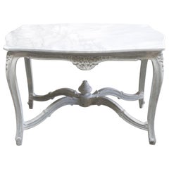 Vintage Painted Louis XV Style Coffee or Tea Table with White Marble Top