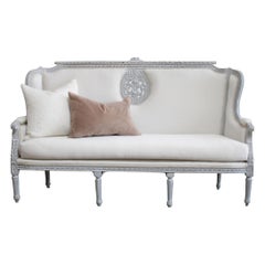 Vintage Painted Louis XVI Style Upholstered Settee