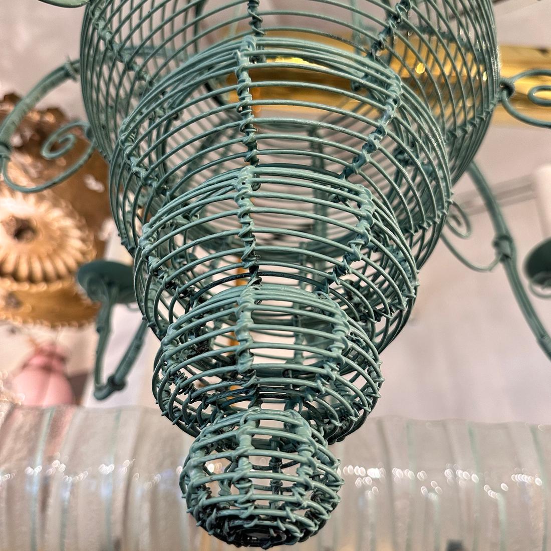 French Vintage Painted Metal Chandelier For Sale