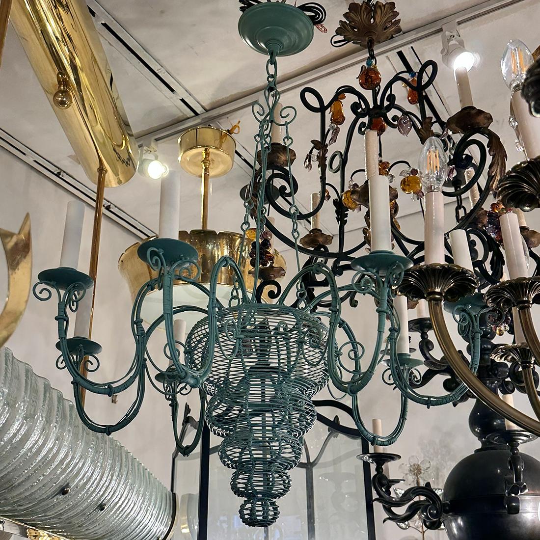 Vintage Painted Metal Chandelier For Sale 1