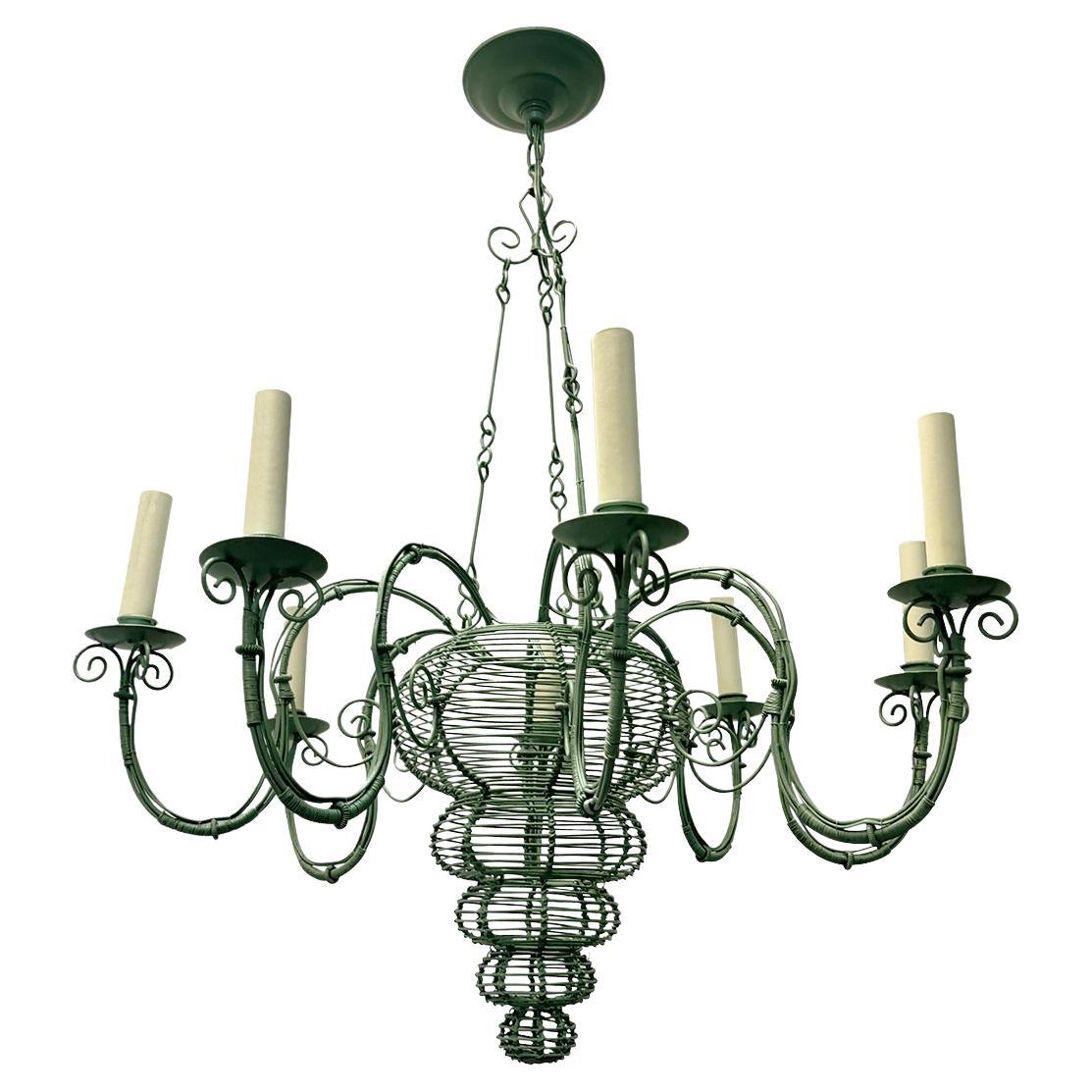 Vintage Painted Metal Chandelier For Sale