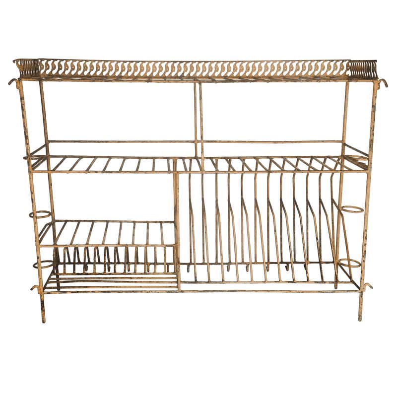 Retro Rack Furniture Vintage Metal Storage Rack with Green Paint For Sale at 1stDibs