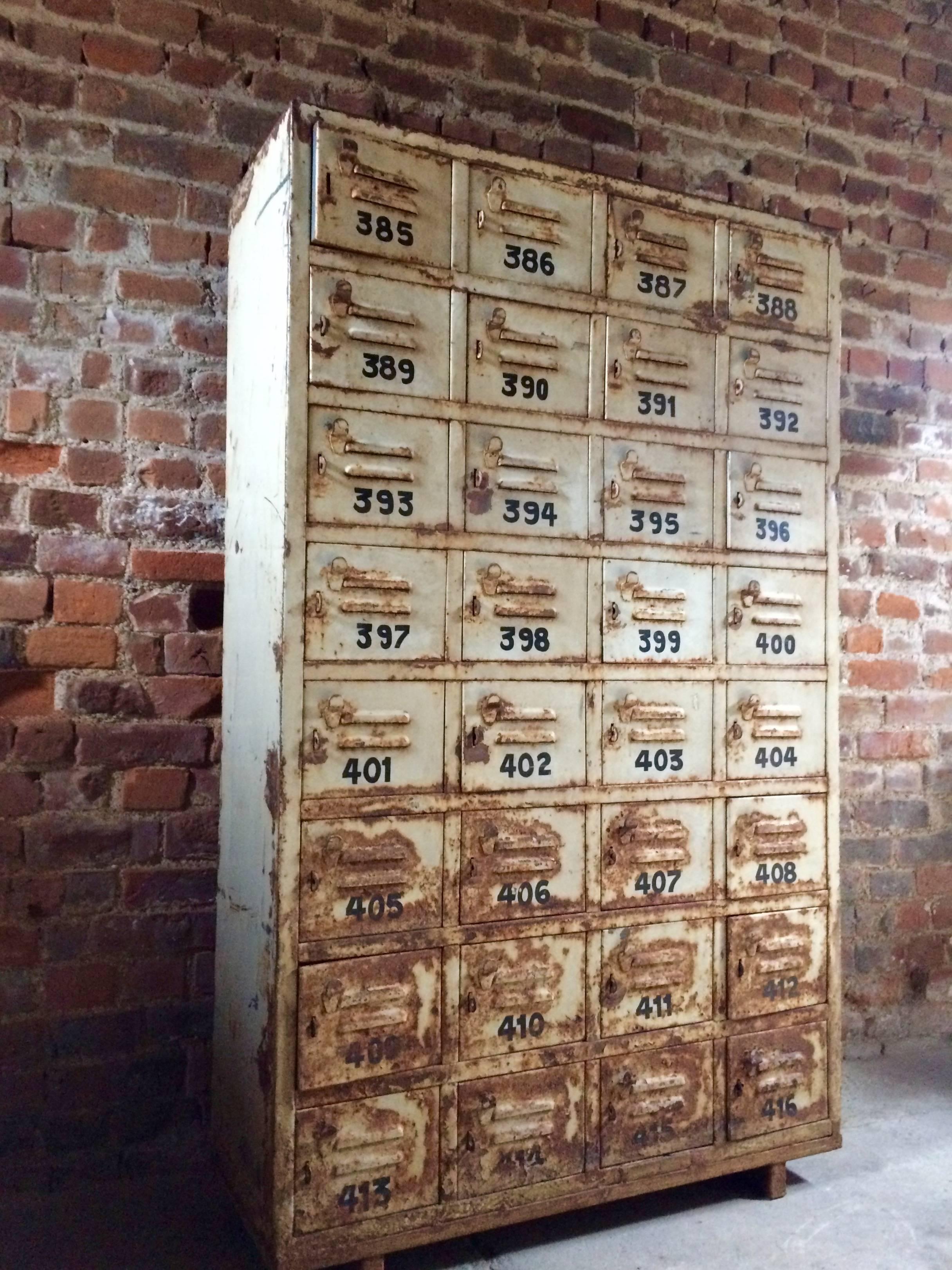 20th Century Vintage Painted Metal Lockers Cabinet Industrial