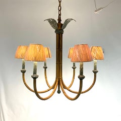Vintage Painted Metal Palm Chandelier with Shades