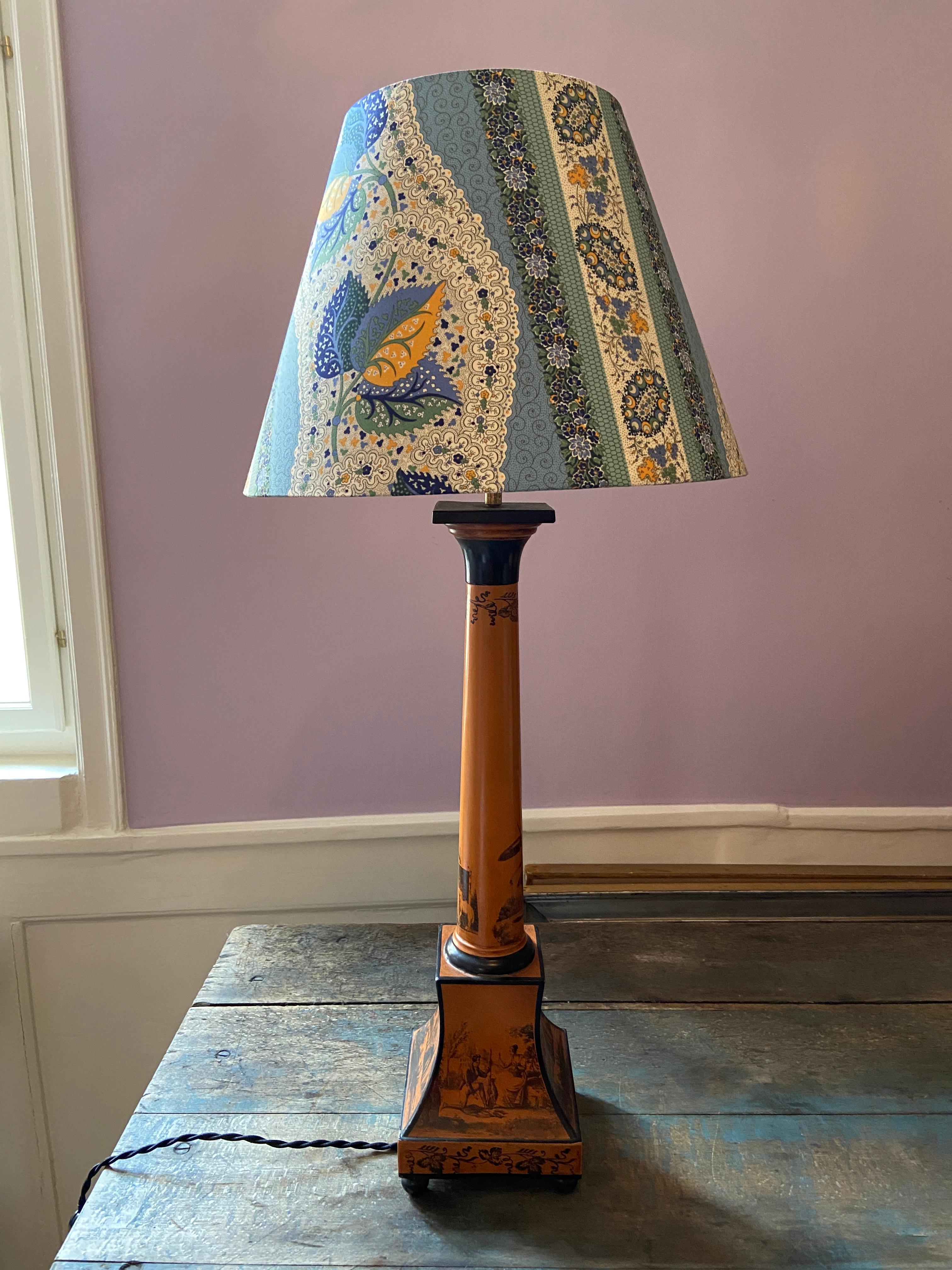 French Vintage Painted Metal Table Lamp with Customized Shade, France Late 19th-Century