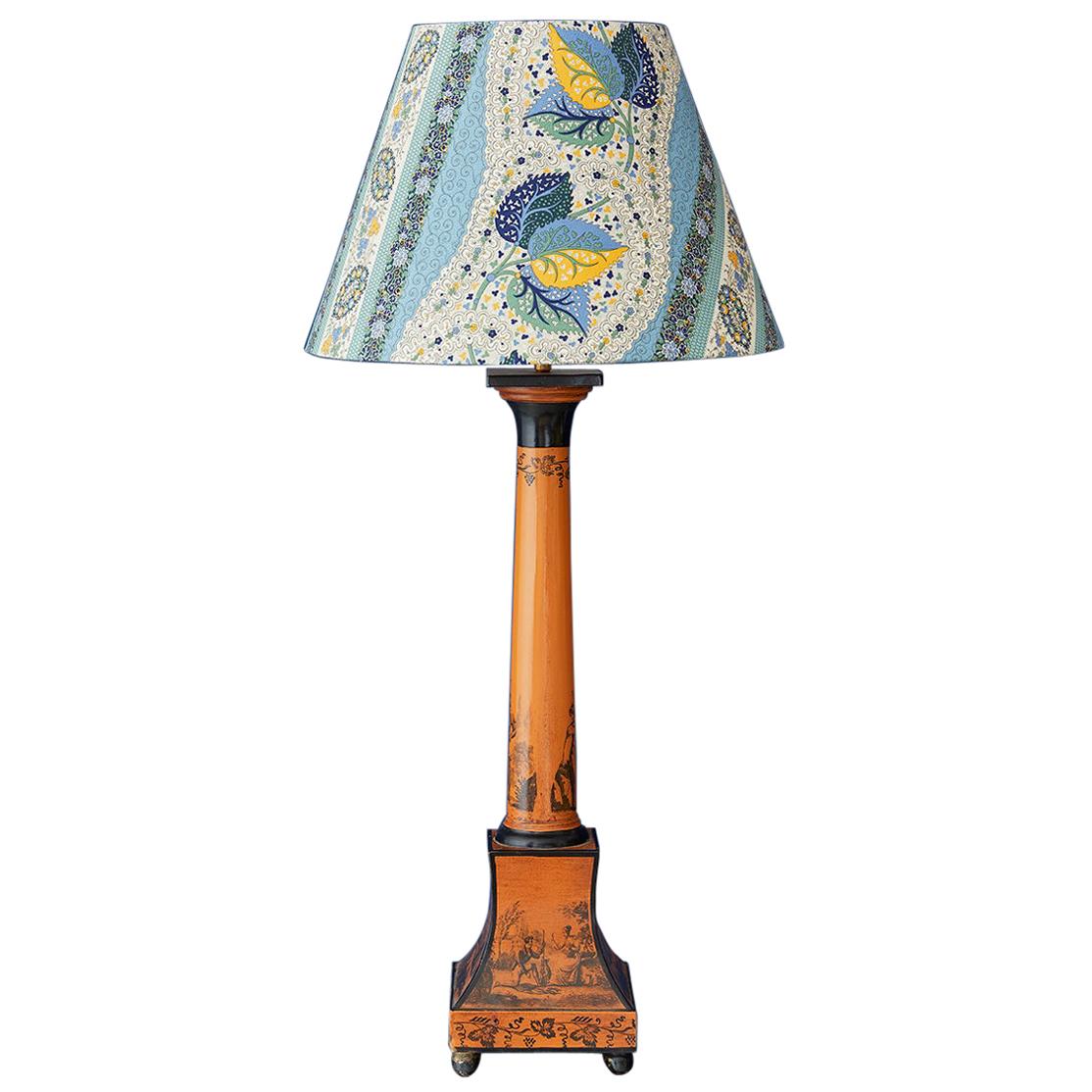 Vintage Painted Metal Table Lamp with Customized Shade, France Late 19th-Century
