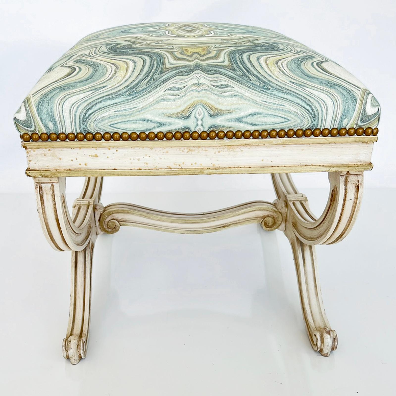 Italian Vintage Painted Neoclassical Style Curule Bench For Sale