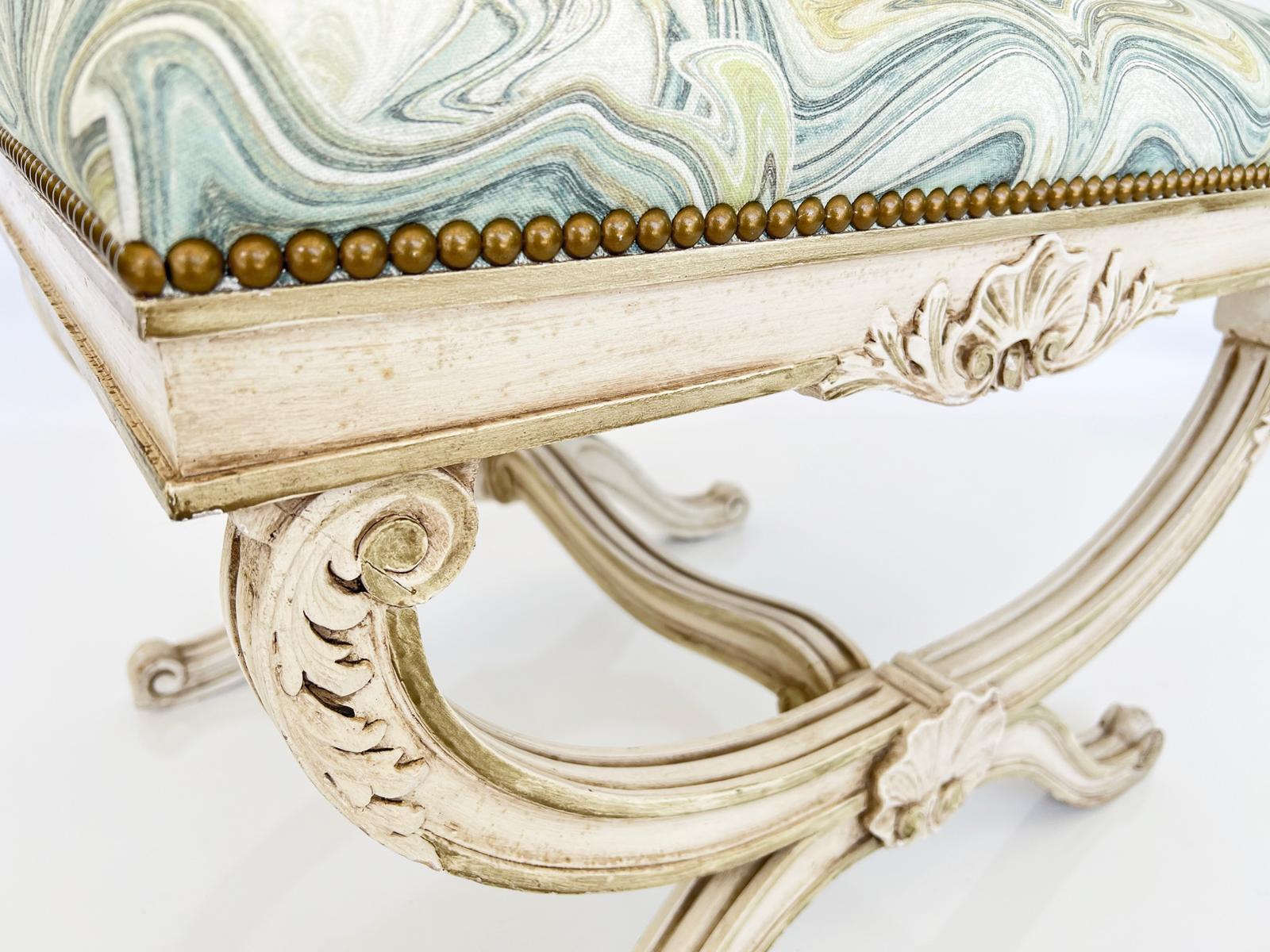 Wood Vintage Painted Neoclassical Style Curule Bench For Sale