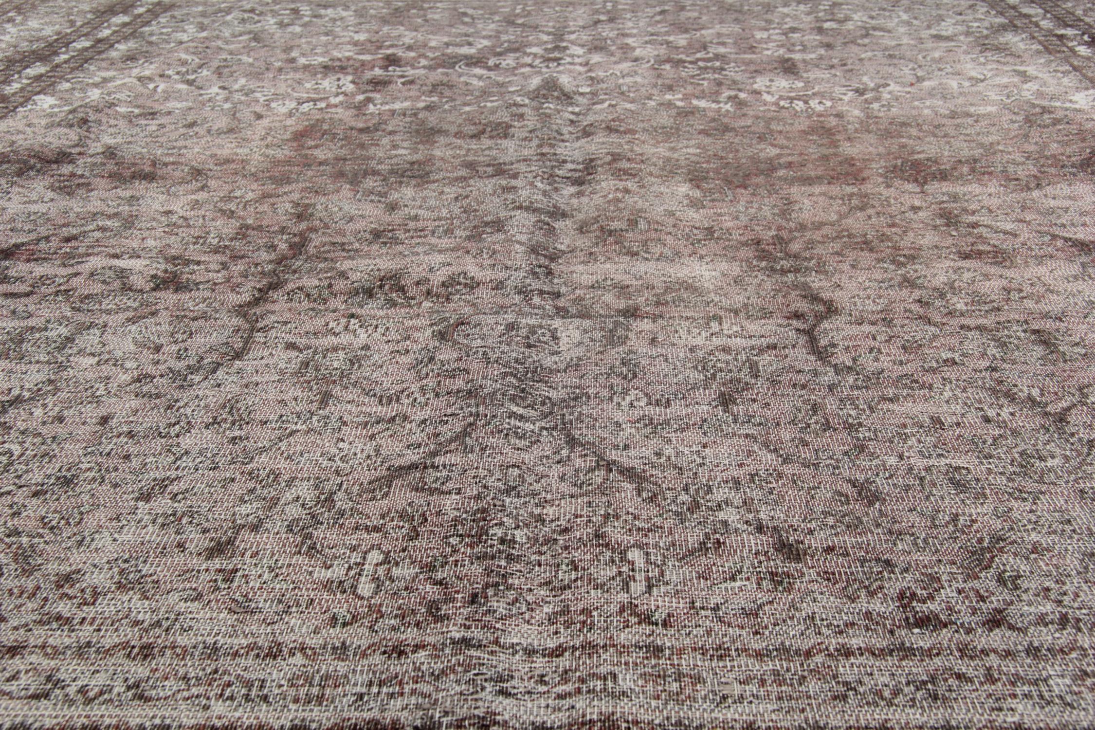 Brushed Vintage Painted Persian Rugs, over Dyed Grey Rug Carept, Area Rugs for Sale