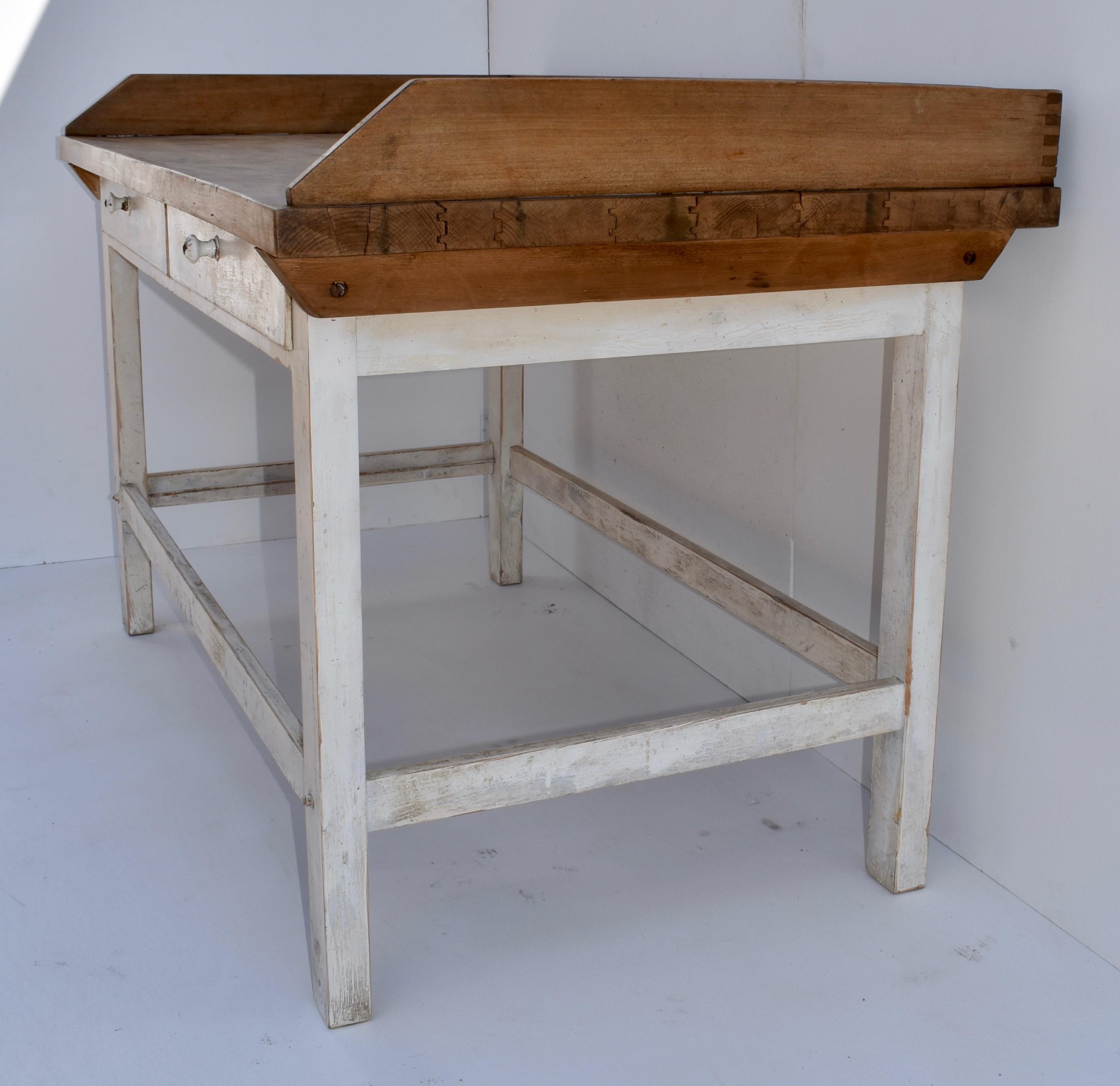 Hungarian Vintage Painted Pine and Oak Baker's Table