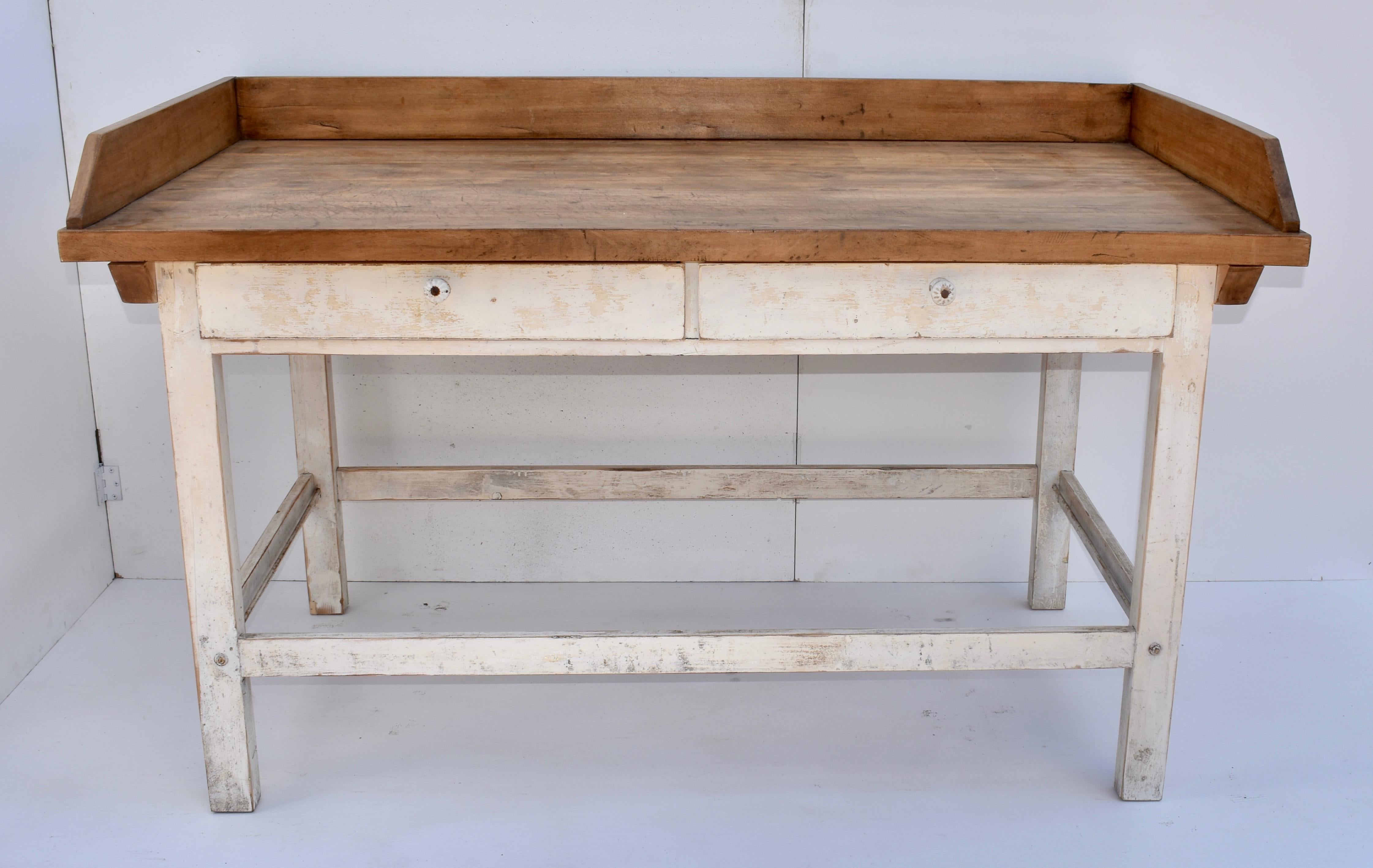 20th Century Vintage Painted Pine and Oak Baker's Table
