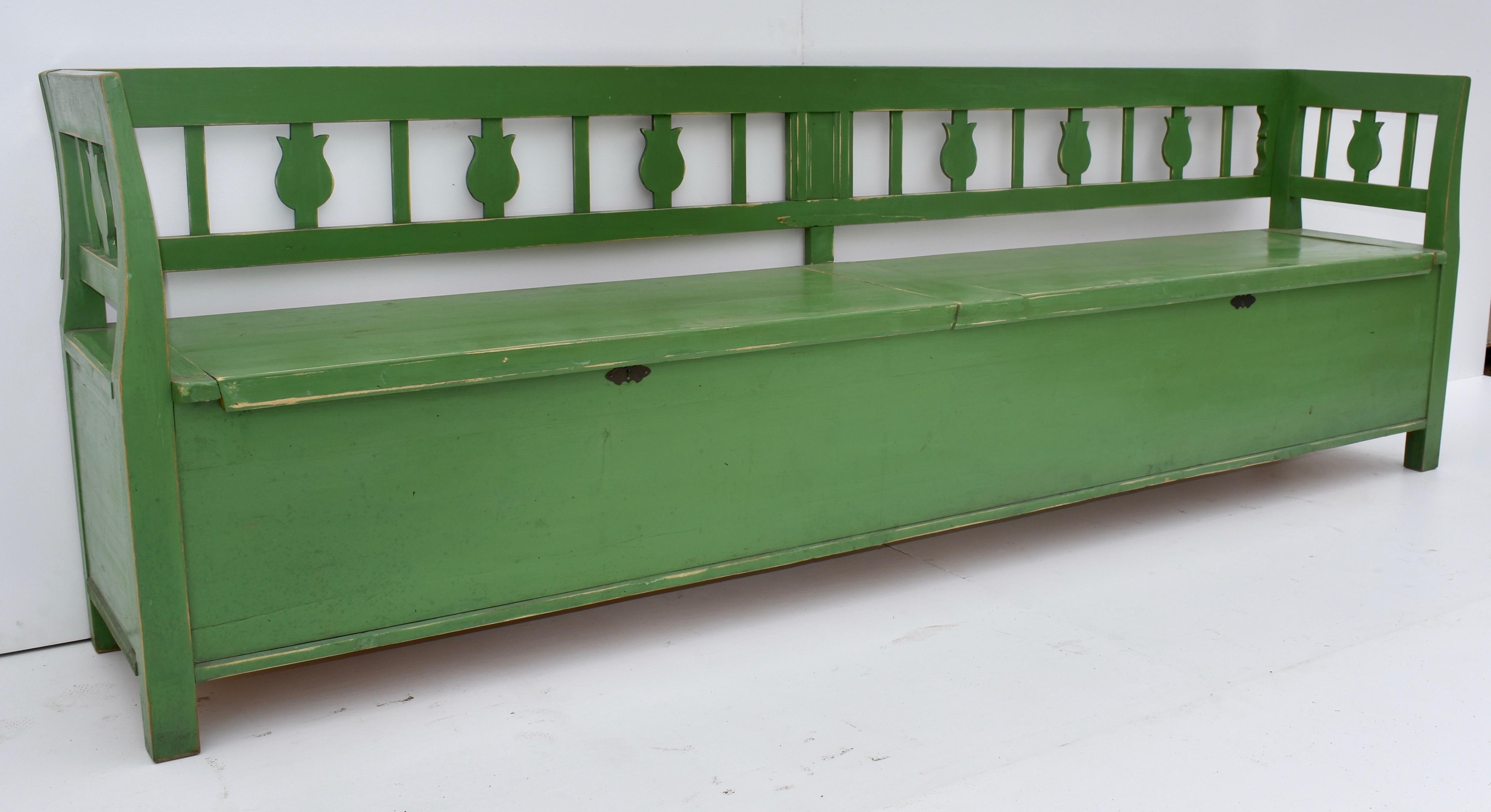 Country Vintage Painted Pine and Oak Storage Bench or Settle