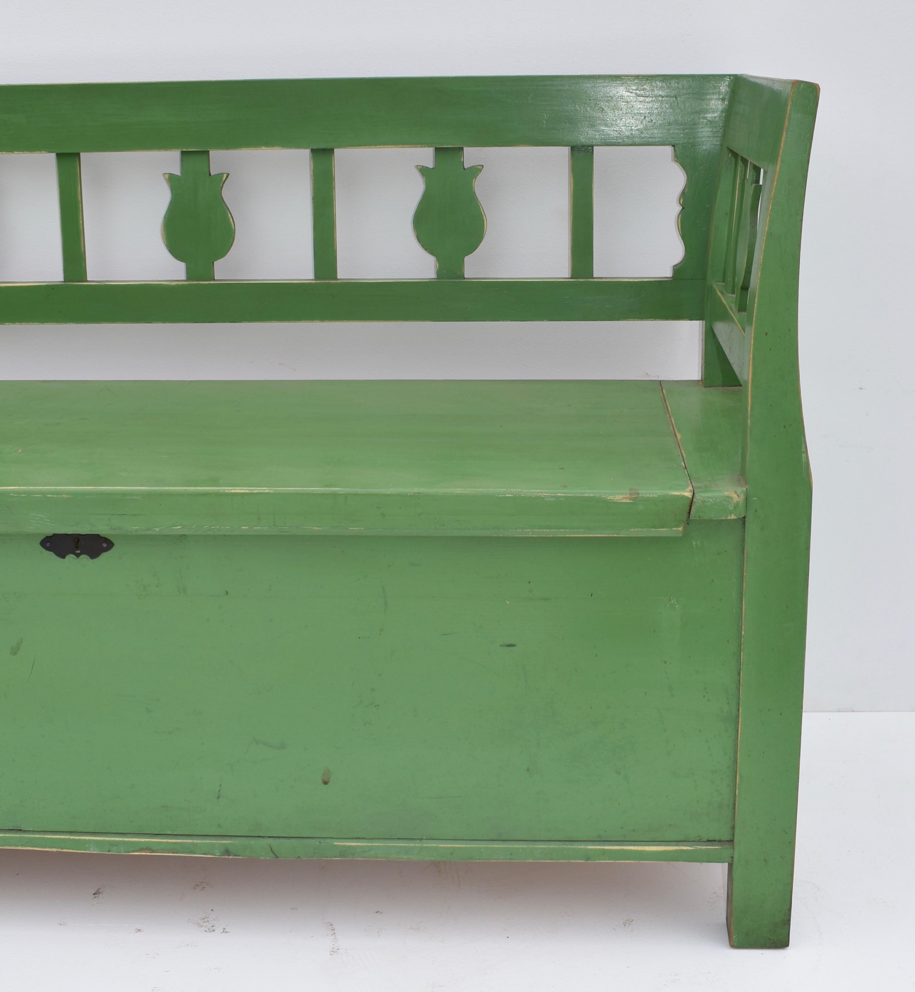 Vintage Painted Pine and Oak Storage Bench or Settle 1