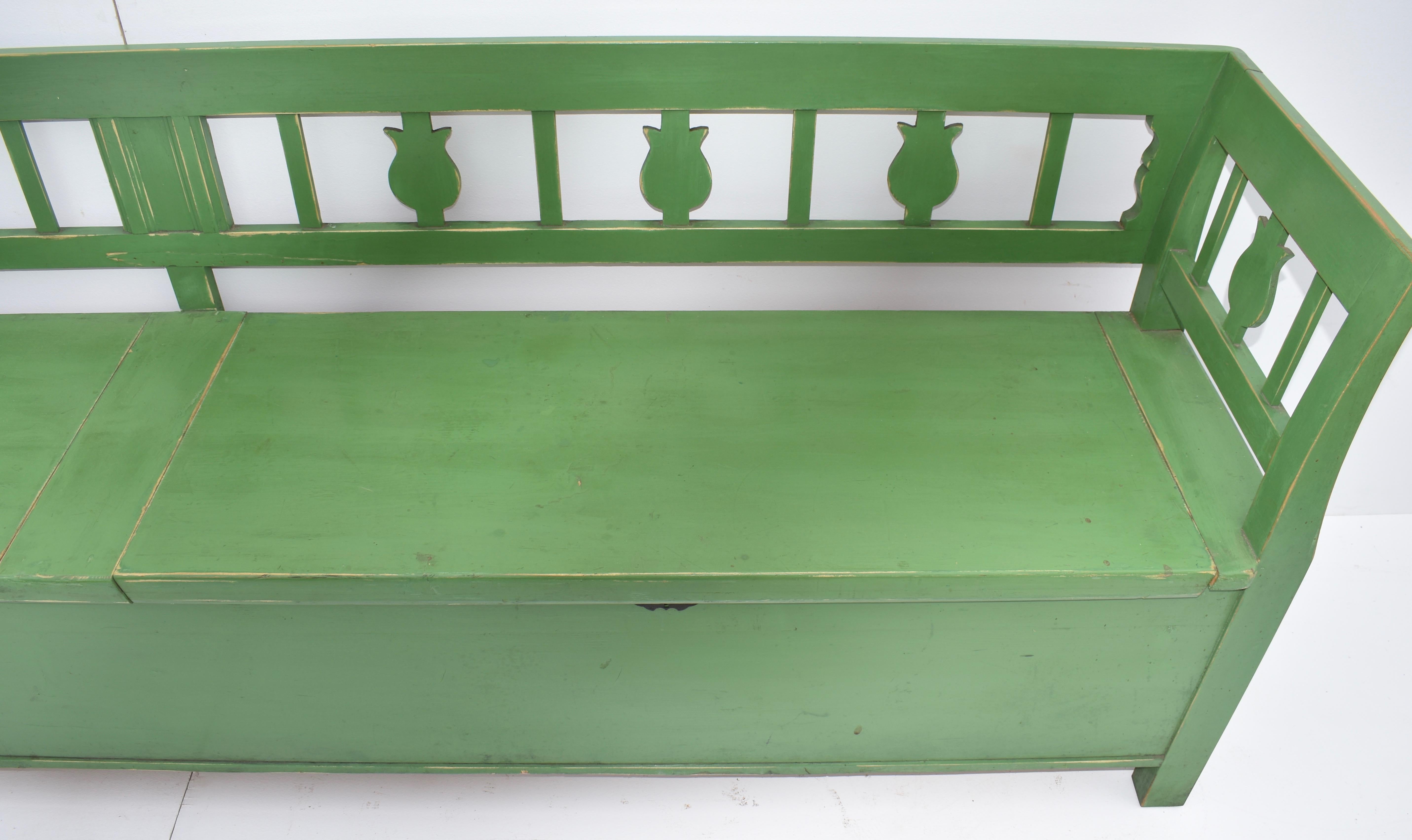 Vintage Painted Pine and Oak Storage Bench or Settle 2