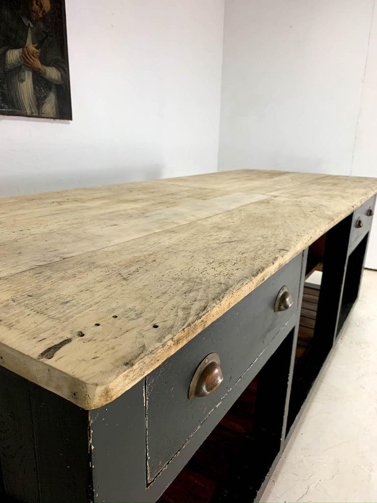 Vintage Industrial Workbench Pine Baker's Table Kitchen Island Work