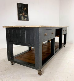 Vintage Industrial Workbench Pine Baker's Table Kitchen Island Work Table