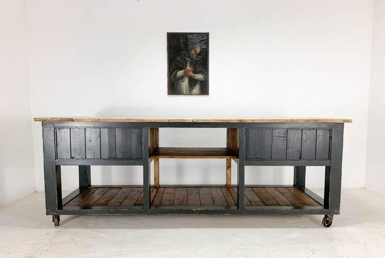 Vintage Industrial Workbench Pine Baker's Table Kitchen Island Work