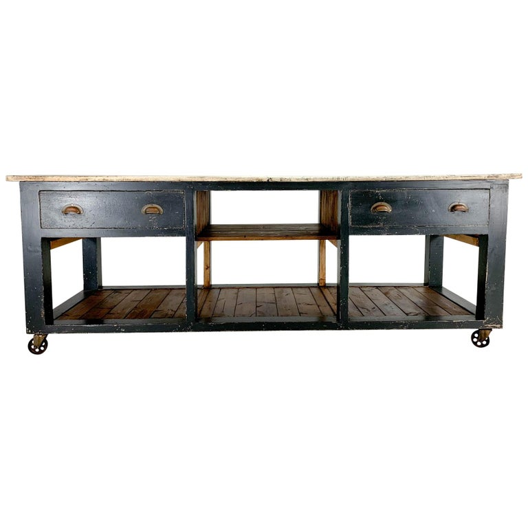 Vintage Industrial Workbench Pine Baker S Table Kitchen Island