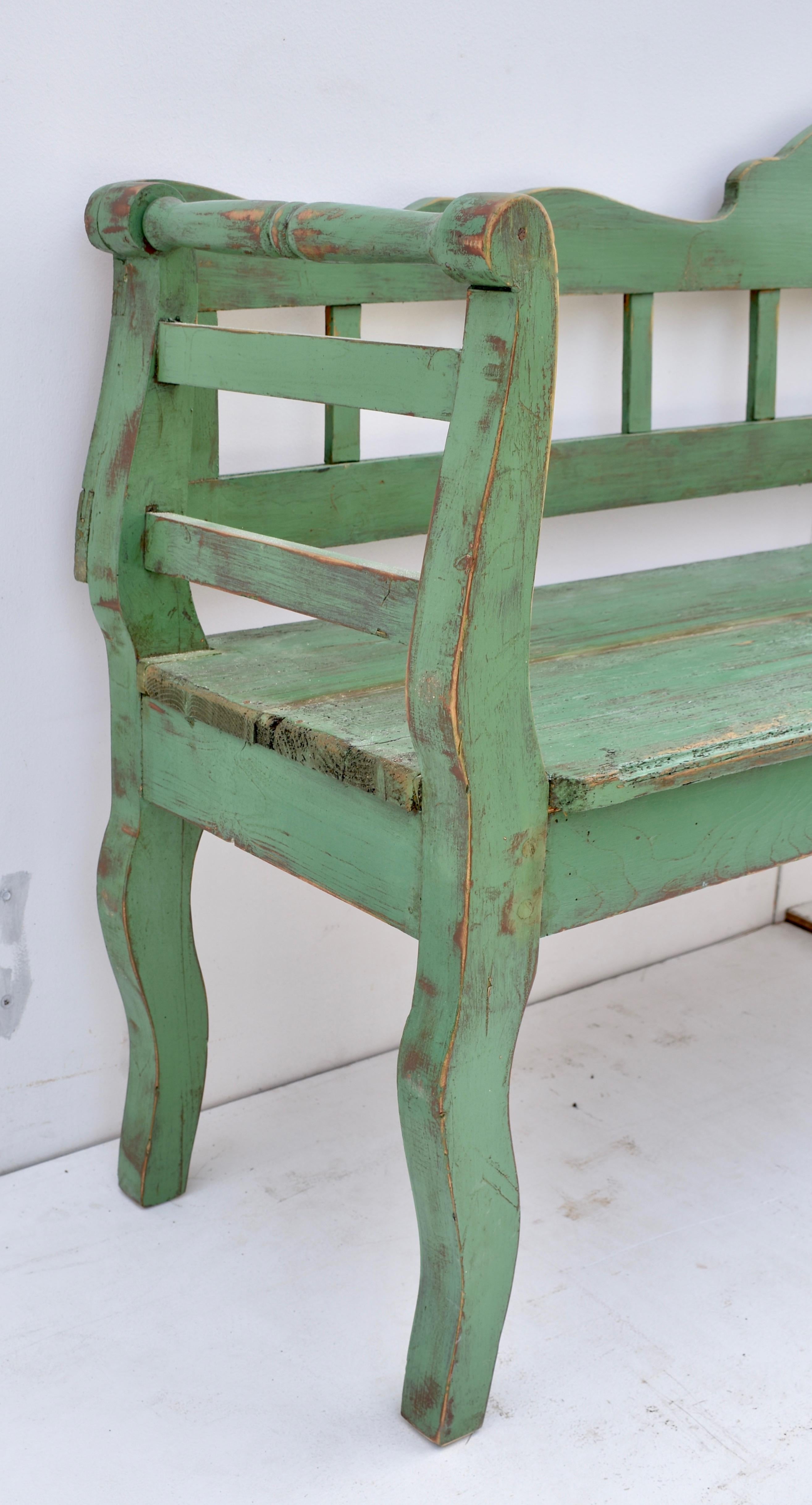 Hungarian Vintage Painted Pine Bench or Settle