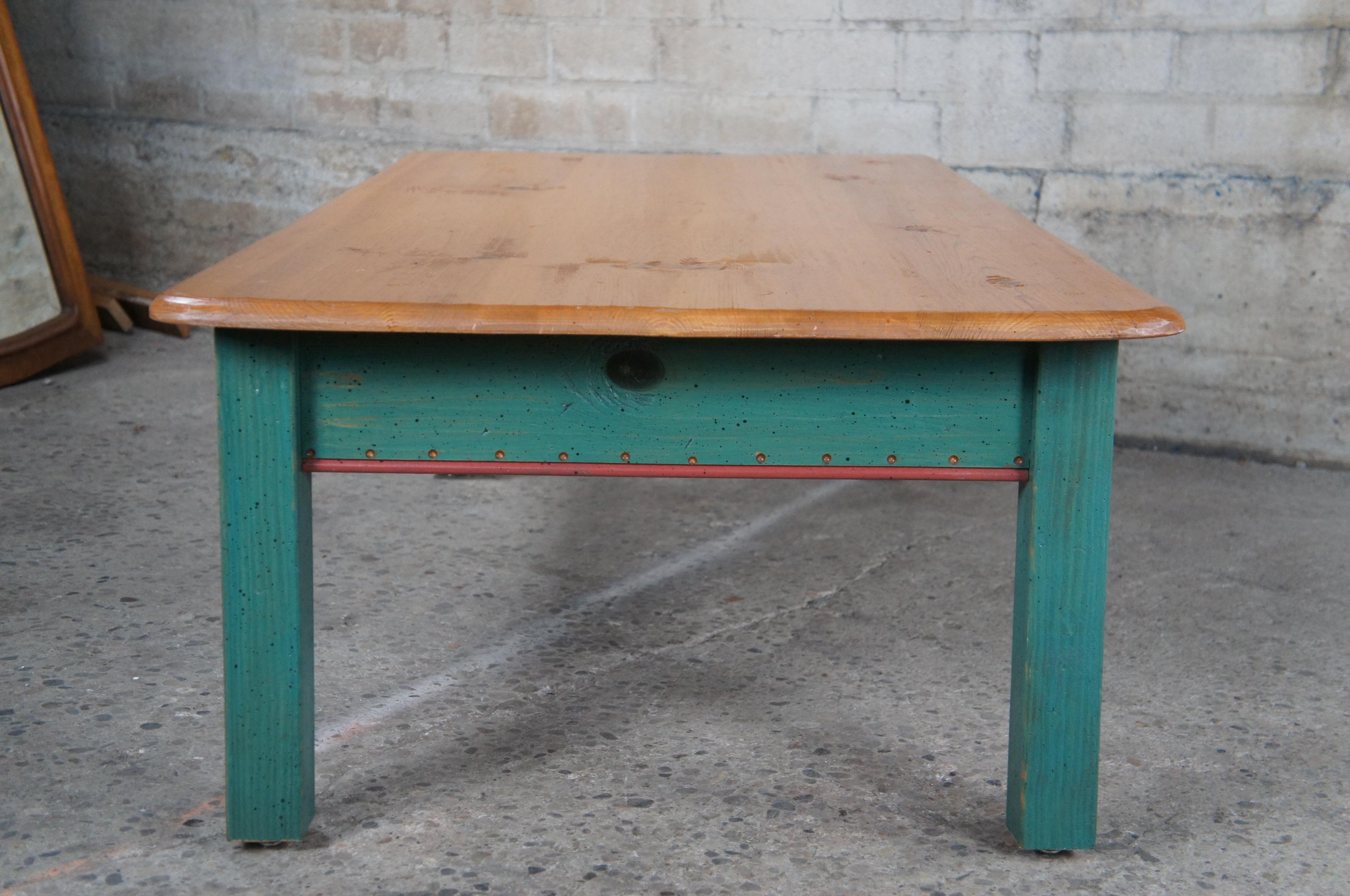 Vintage Painted Pine Distressed Farmhouse Rustic Country Coffee Cocktail Table For Sale 7