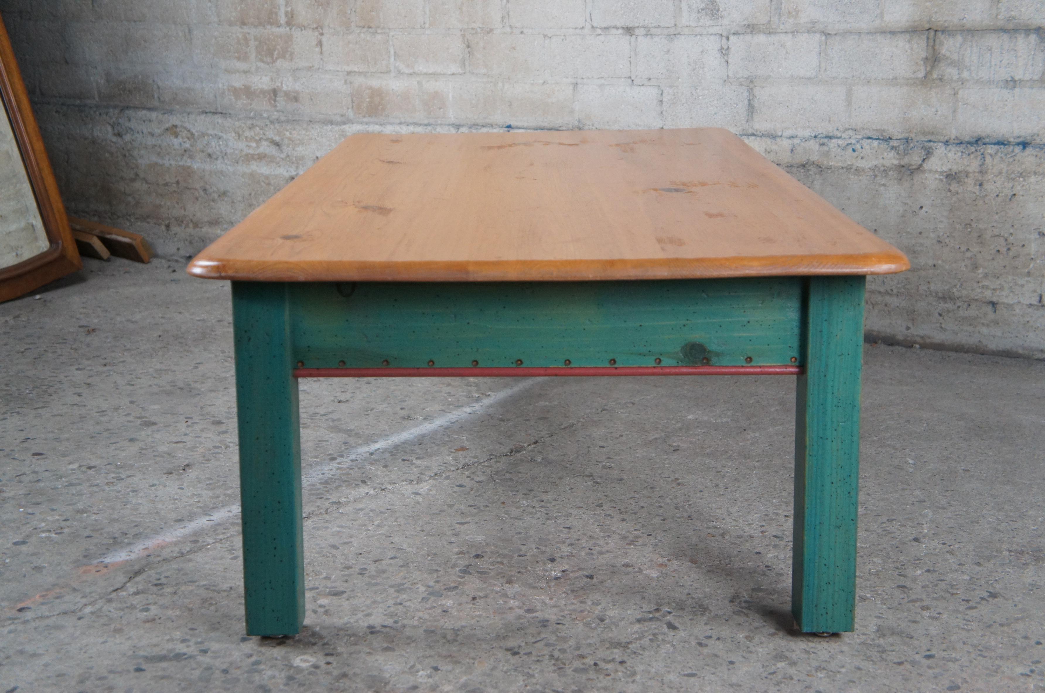 Vintage Painted Pine Distressed Farmhouse Rustic Country Coffee Cocktail Table For Sale 5
