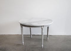Vintage Painted Round Louis XVI Style Cocktail Table with Marble Top