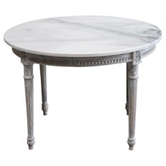 Vintage Painted Round Louis XVI Style Cocktail Table with Marble Top