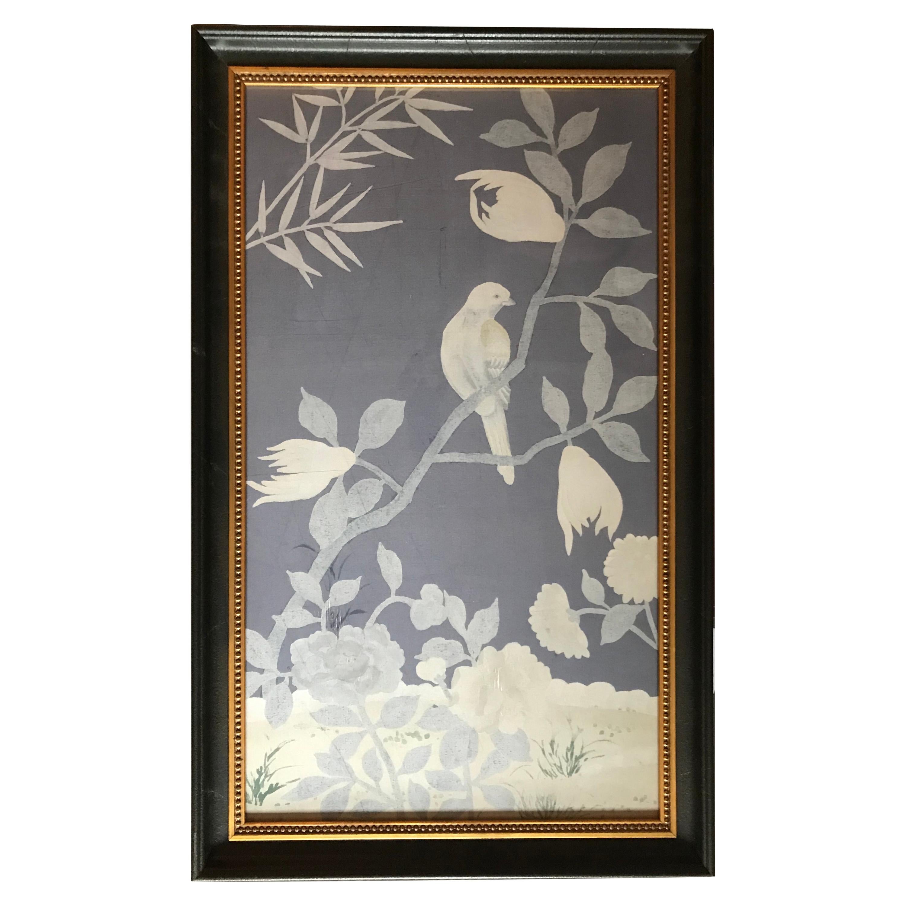 Vintage Painted Silk Bird Panel