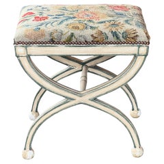 Vintage Painted Stool With Tapestry Upholstery