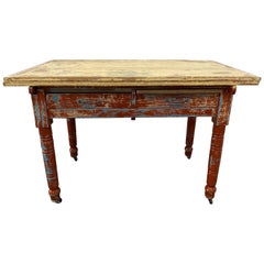Antique Painted Table with Two Drawers and Turned Legs, circa 1930