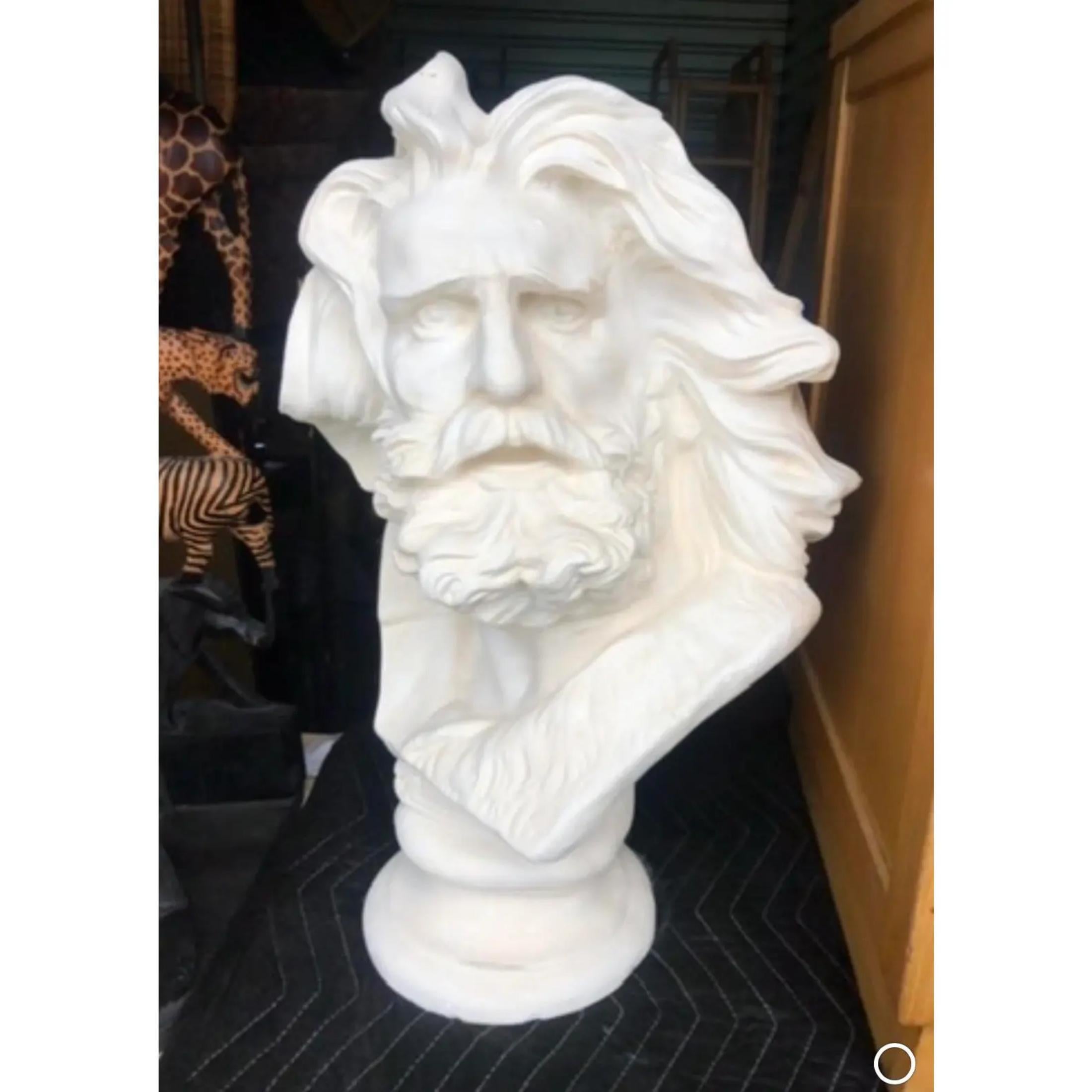 Plaster Vintage Painted Terra Cotta Bust of Bearded Man For Sale