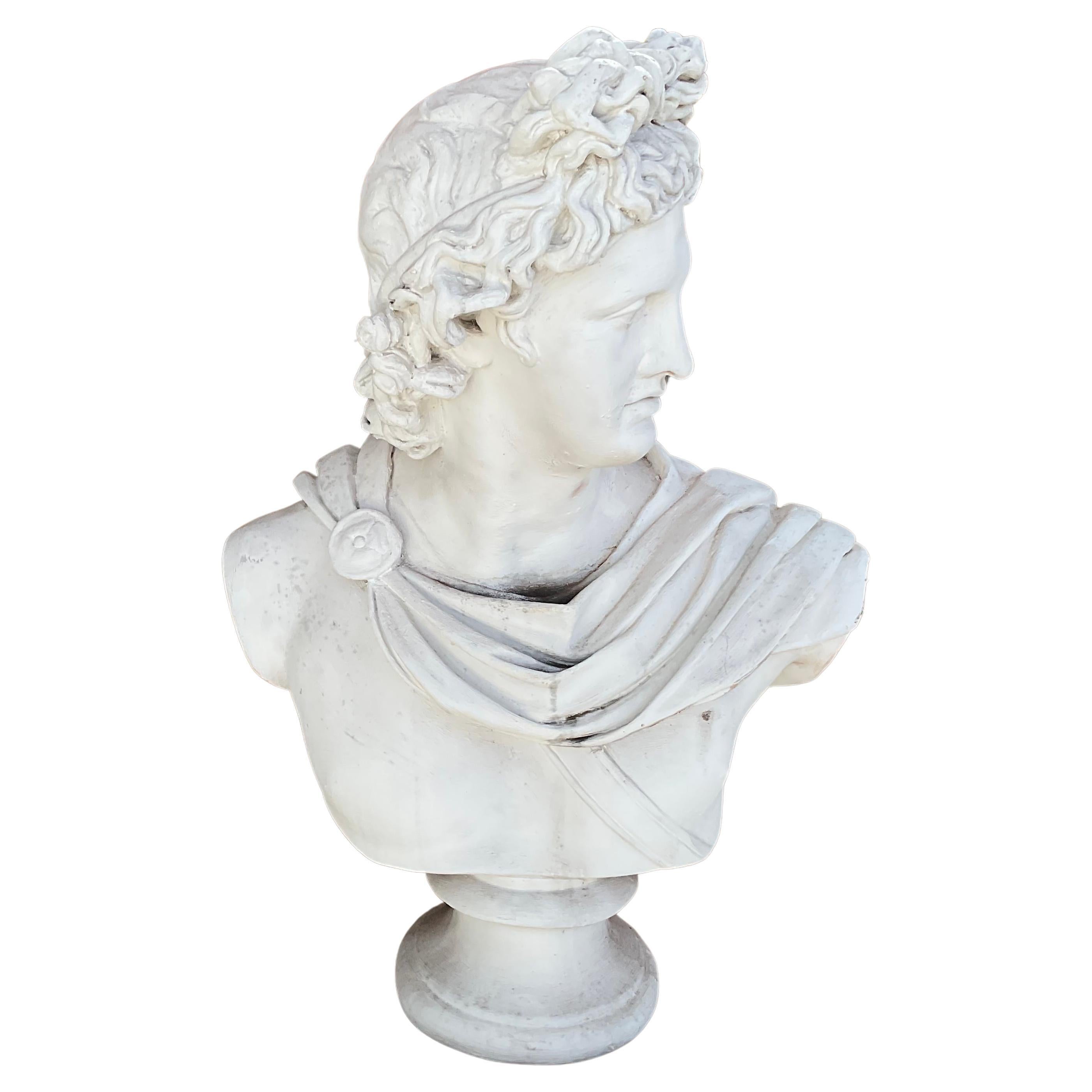 American Vintage Painted Terracotta Bust Of Apollo  For Sale