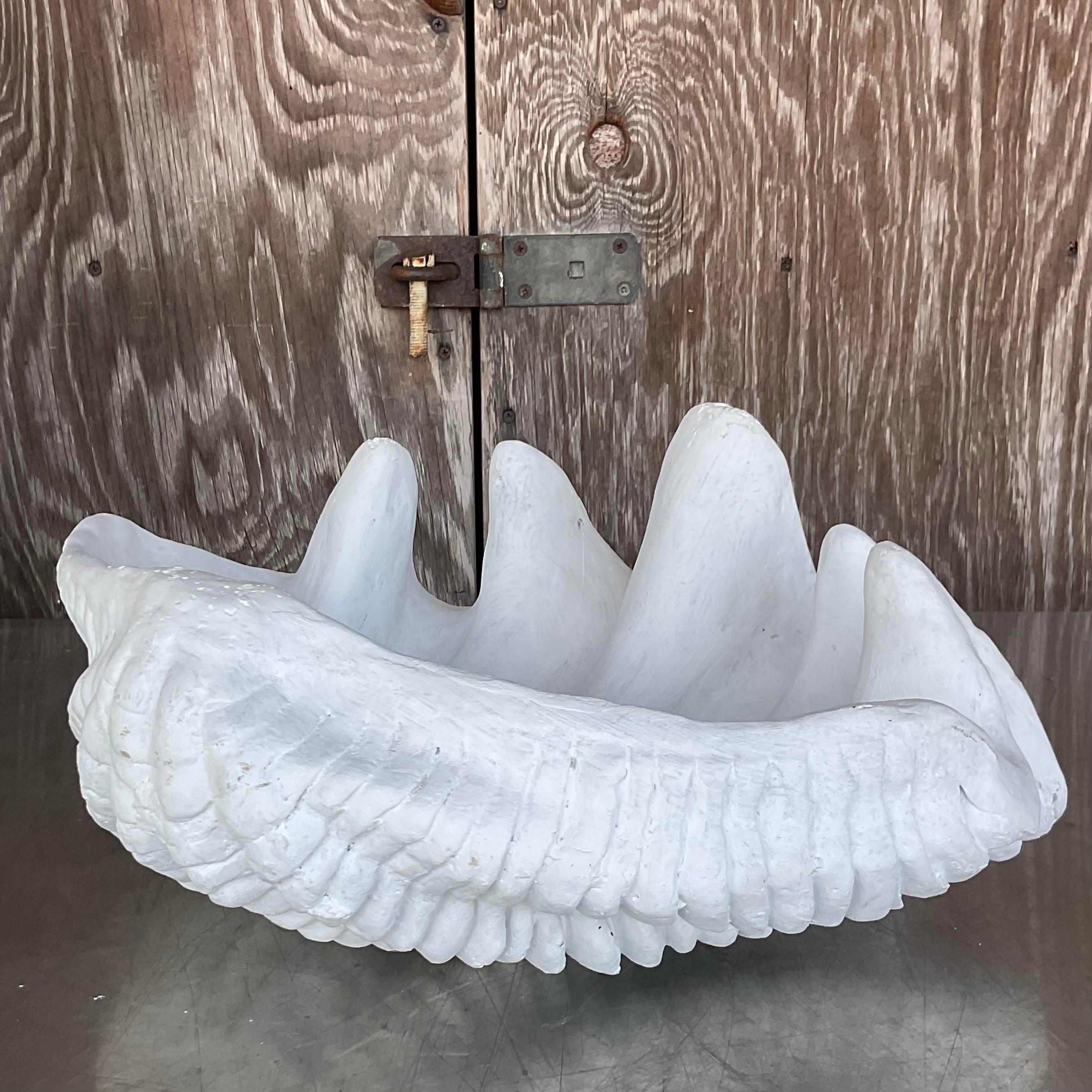 Américain Coquille de palourde vintage en terre cuite peinte