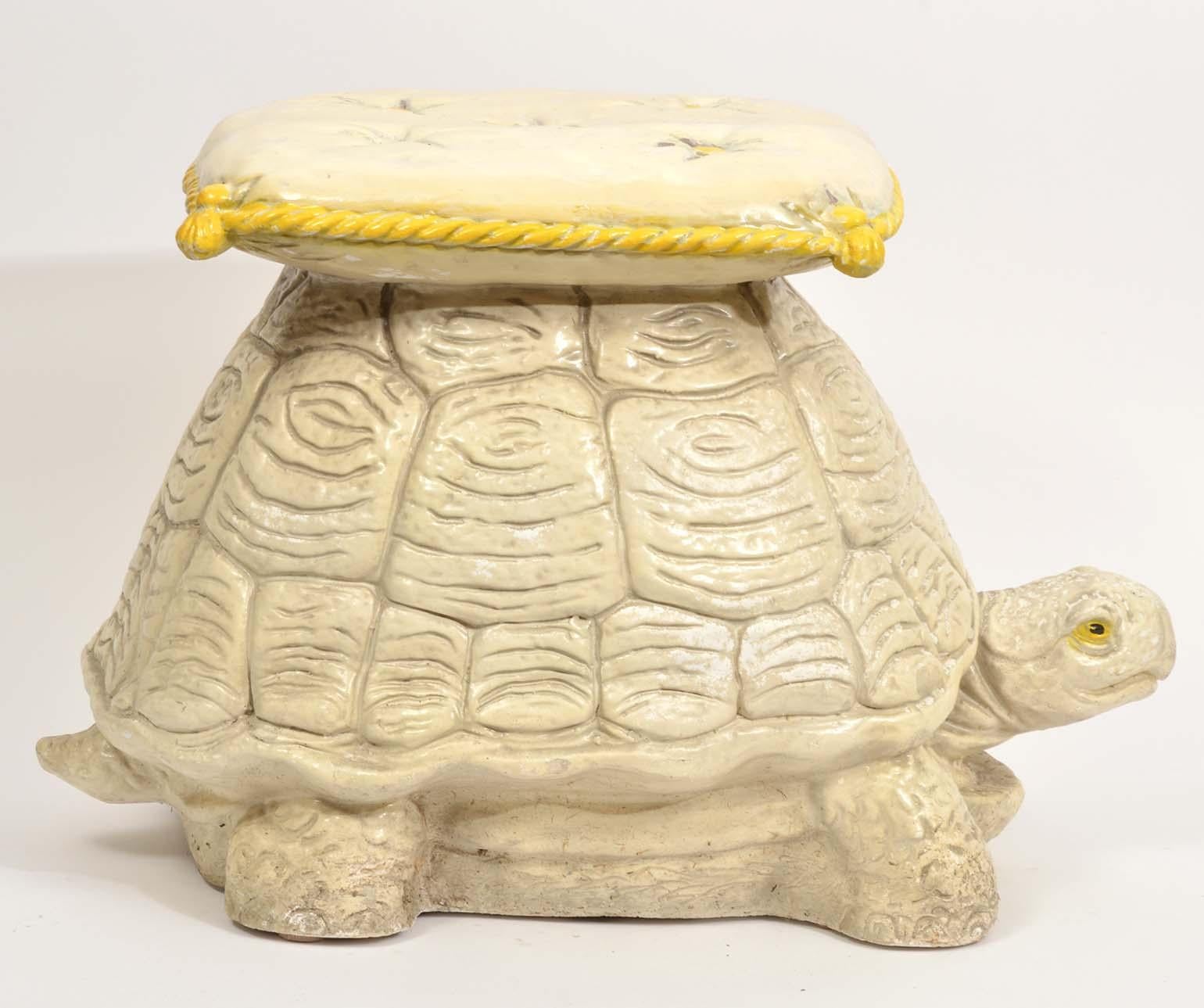 Italian Vintage Painted Terracotta Turtle Garden Seat