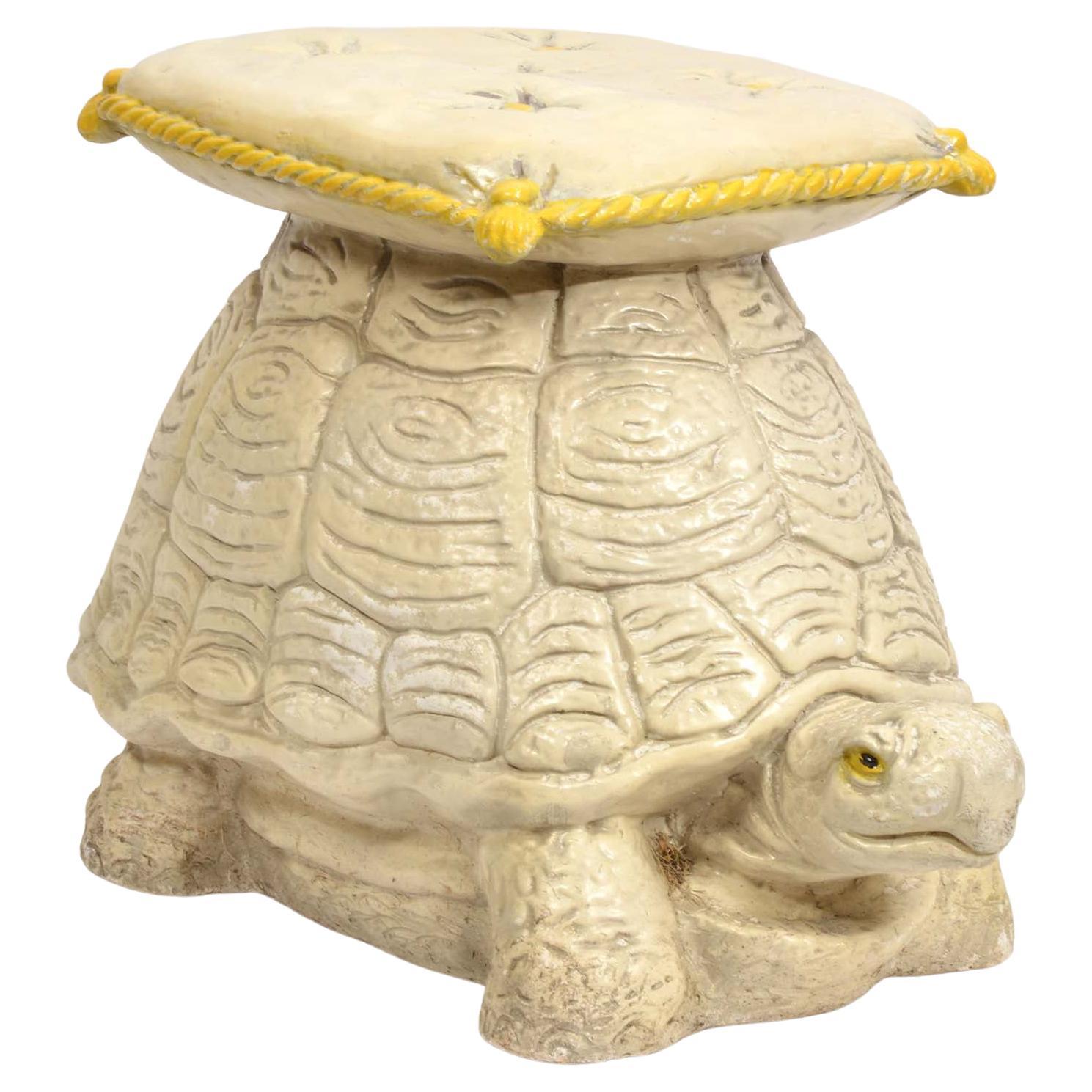 Vintage Painted Terracotta Turtle Garden Seat
